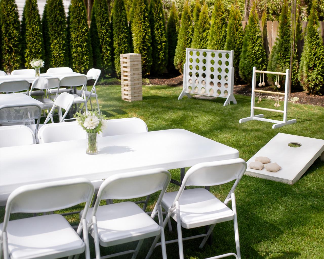 Lawn games — giant Jenga and cornhole
